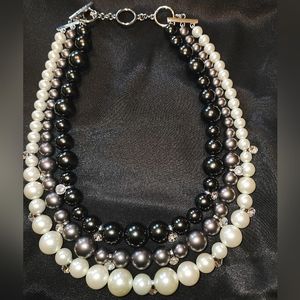 Exquisite Givenchy Triple Strand Faux Pearl with Crystal Embellishments